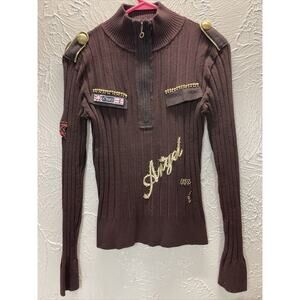 Paolo Santini‎ ”Pullover Turtleneck Top Brown Ribbed Angel 1/4 Zip Sweater Large